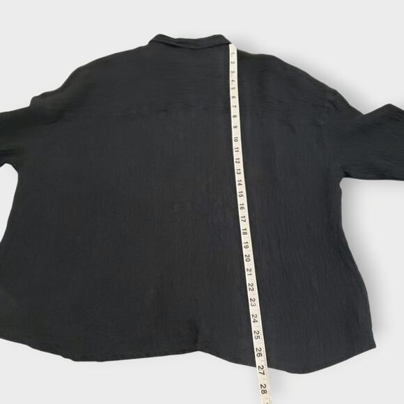 Tahari 100% Linen Crinkled Texture Black Button Up Shirt Sz XL Goth Neutral Core - Picture 11 of 11